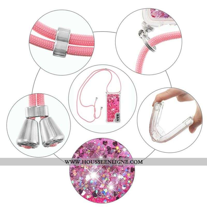 Coque Samsung Galaxy S21 FE Paillettes et Cordon