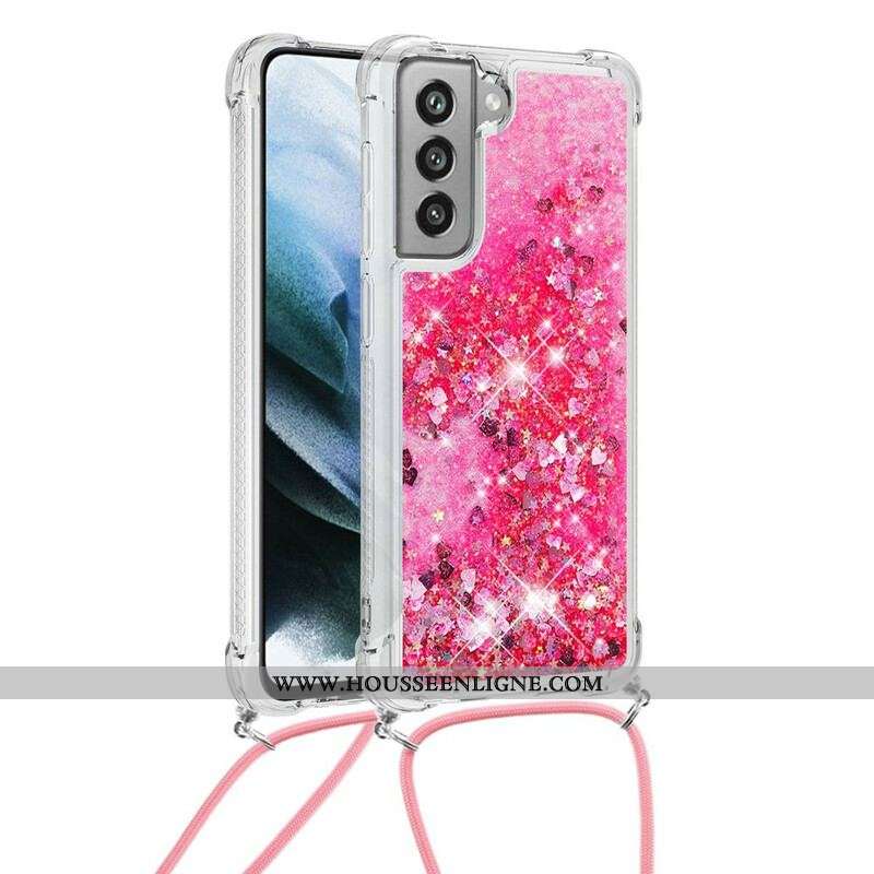 Coque Samsung Galaxy S21 FE Paillettes et Cordon