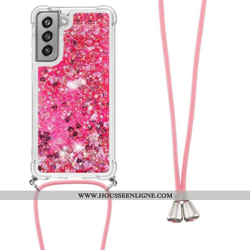 Coque Samsung Galaxy S21 FE Paillettes et Cordon