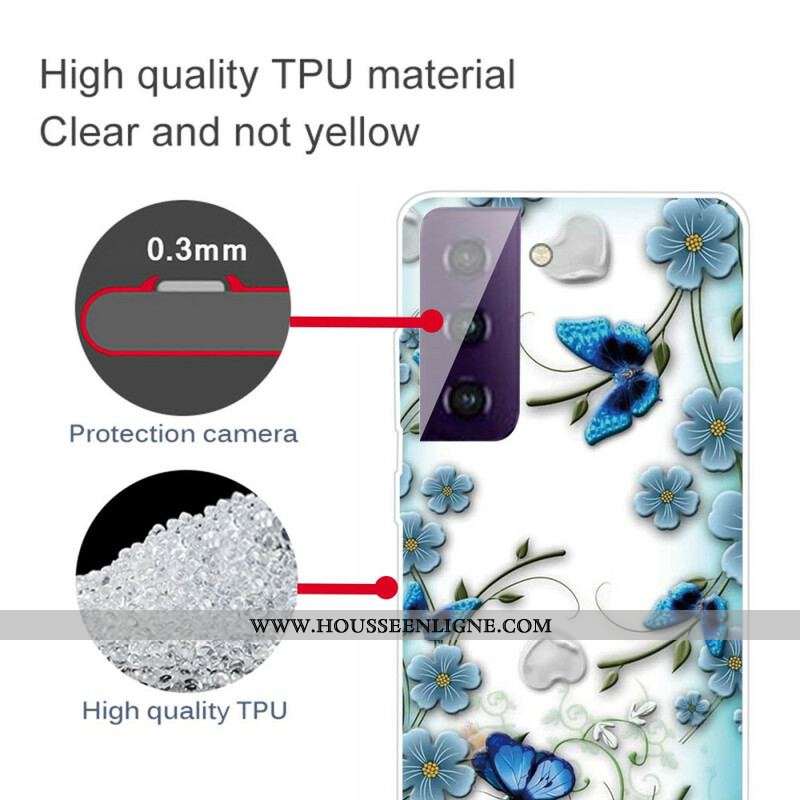 Coque Samsung Galaxy S21 FE Papillons et Fleurs Rétros