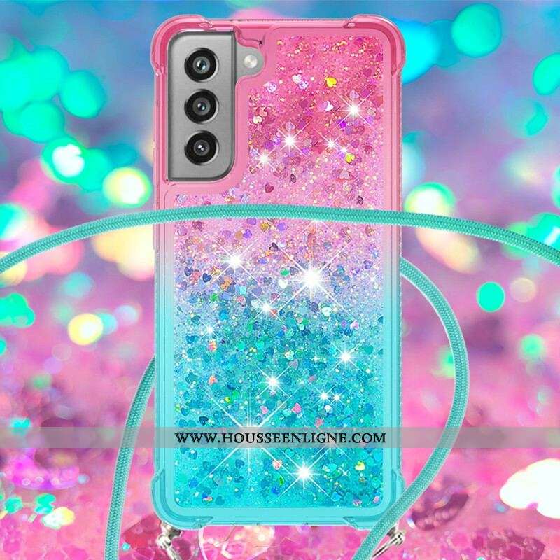 Coque Samsung Galaxy S21 FE Silicone Paillettes et Cordon
