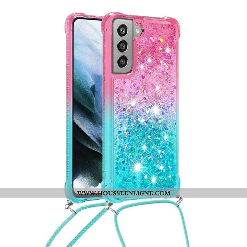 Coque Samsung Galaxy S21 FE Silicone Paillettes et Cordon