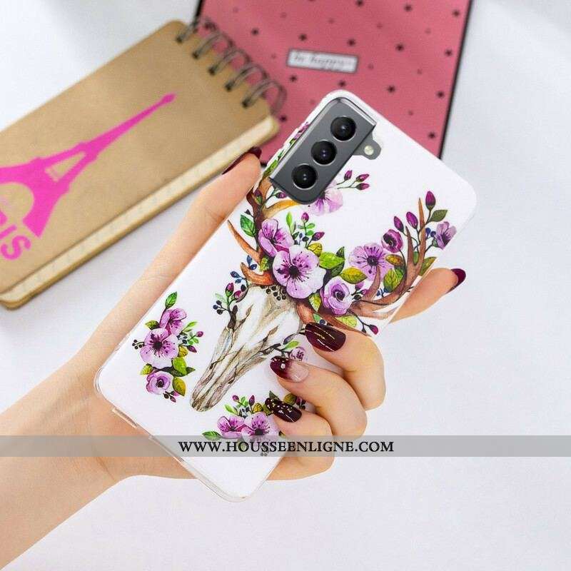 Coque Samsung Galaxy S21 FE Wapiti Fleuri Fluorescente