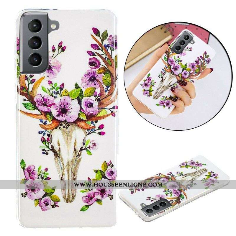 Coque Samsung Galaxy S21 FE Wapiti Fleuri Fluorescente