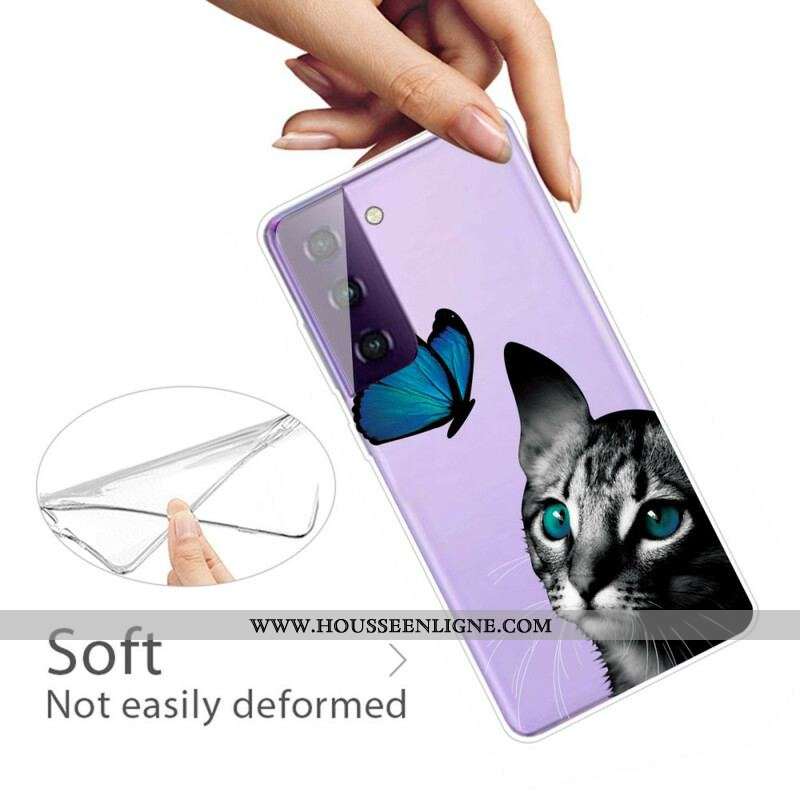 Coque Samsung Galaxy S21 Plus 5G Chat et Papillon