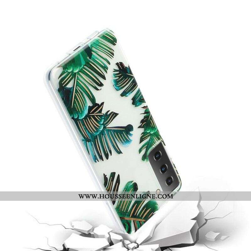 Coque Samsung Galaxy S21 Plus 5G Transparente Feuilles Vertes