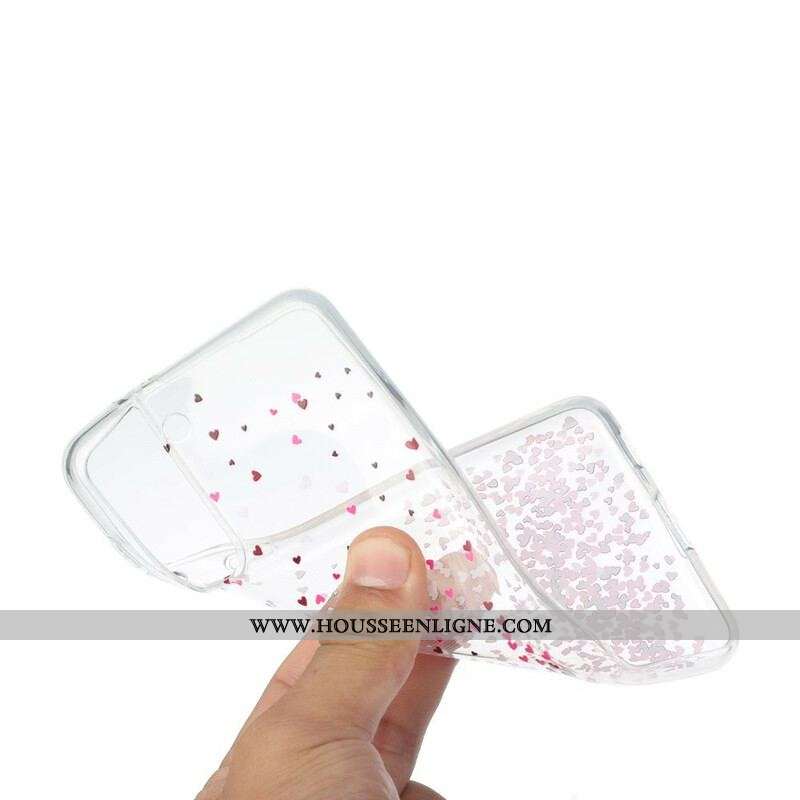 Coque Samsung Galaxy S21 Plus 5G Transparente Multiples Coeurs Rouges