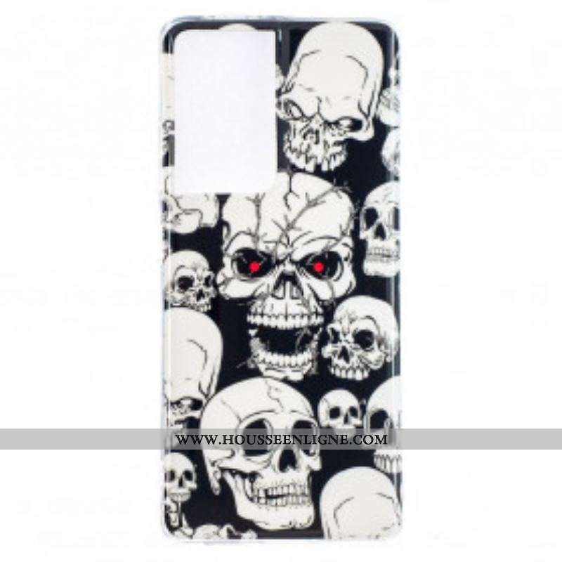 Coque Samsung Galaxy S21 Ultra 5G Attention Têtes de Mort Fluorescente