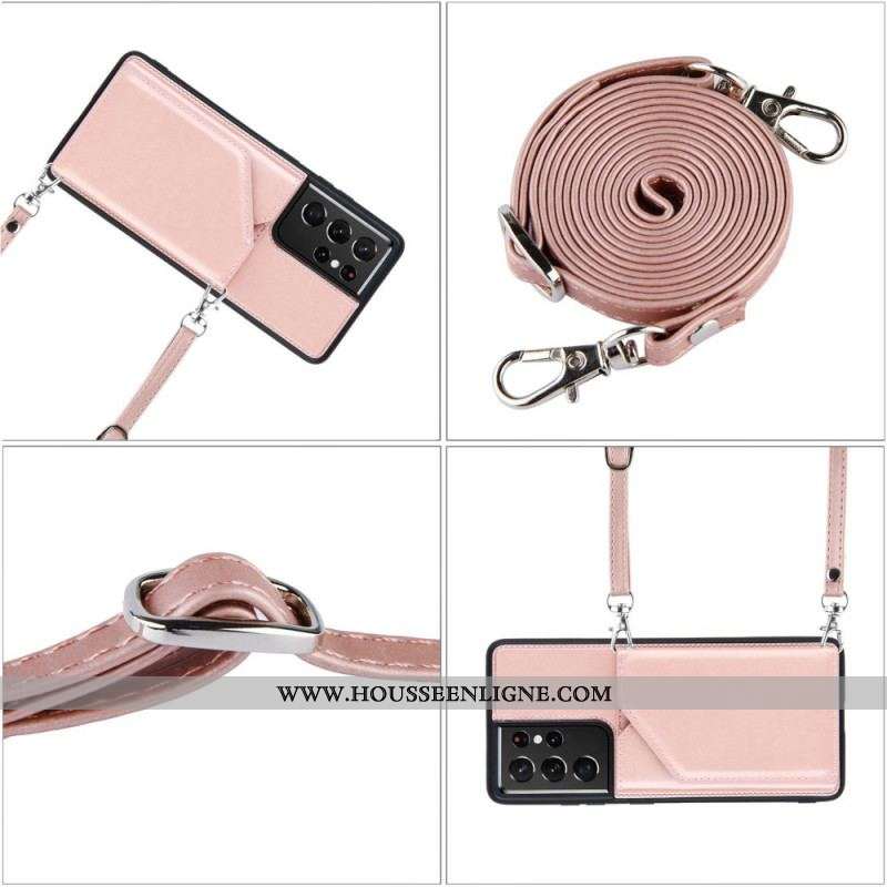 Coque Samsung Galaxy S21 Ultra 5G Bandoulière Porte-cartes