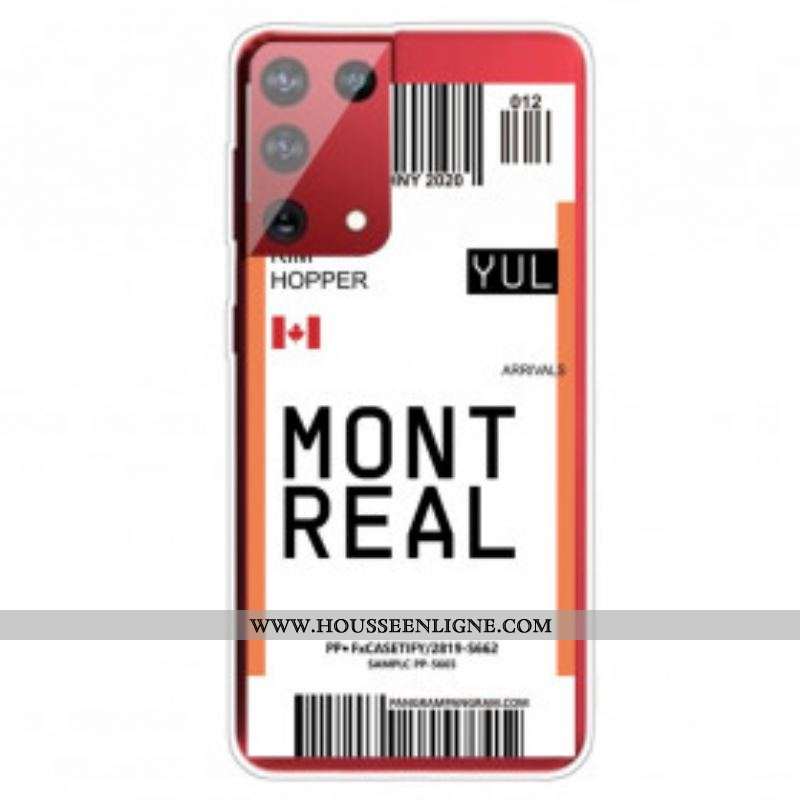 Coque Samsung Galaxy S21 Ultra 5G Boarding Pass to Montreal