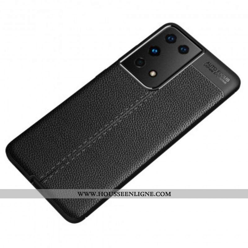 Coque Samsung Galaxy S21 Ultra 5G Effet Cuir Litchi Double Line