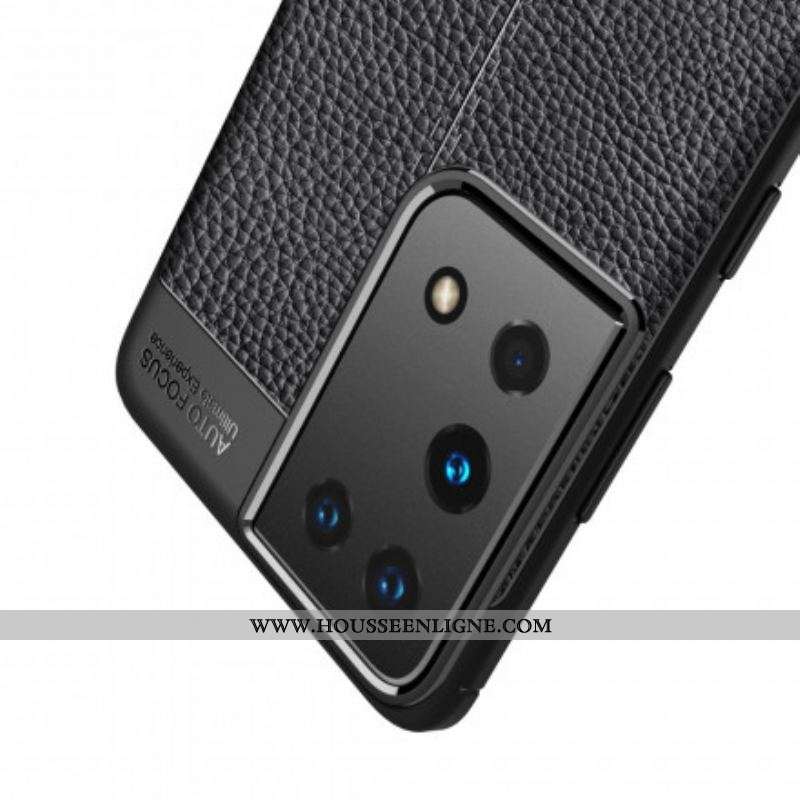 Coque Samsung Galaxy S21 Ultra 5G Effet Cuir Litchi Double Line