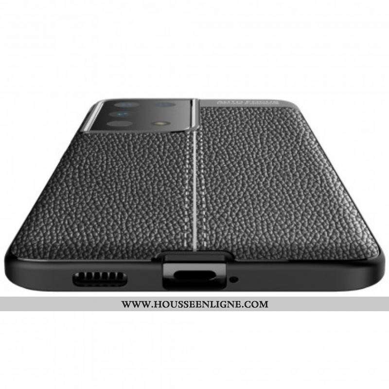 Coque Samsung Galaxy S21 Ultra 5G Effet Cuir Litchi Double Line
