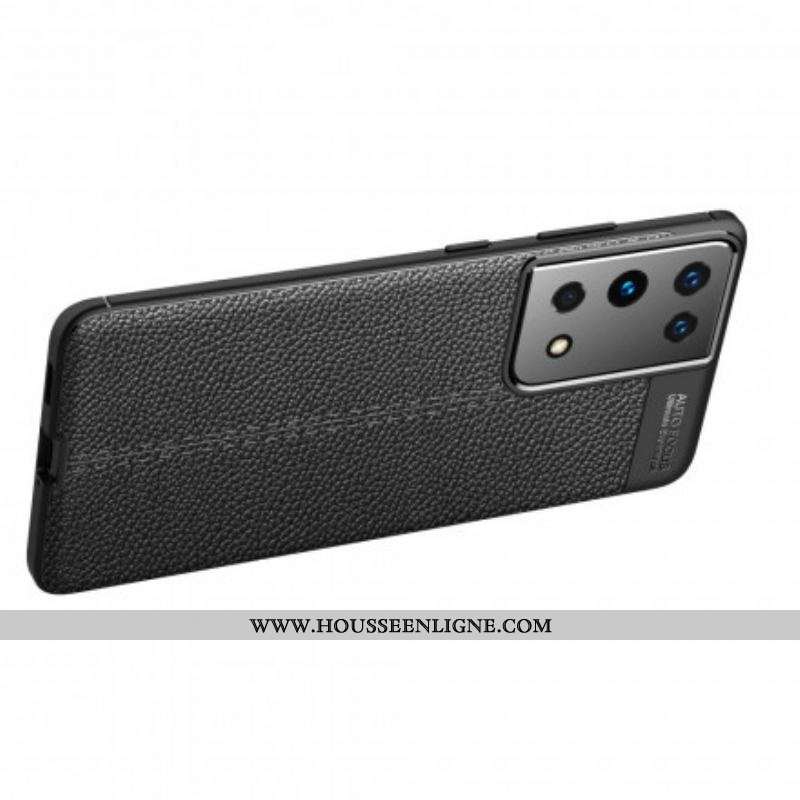 Coque Samsung Galaxy S21 Ultra 5G Effet Cuir Litchi Double Line