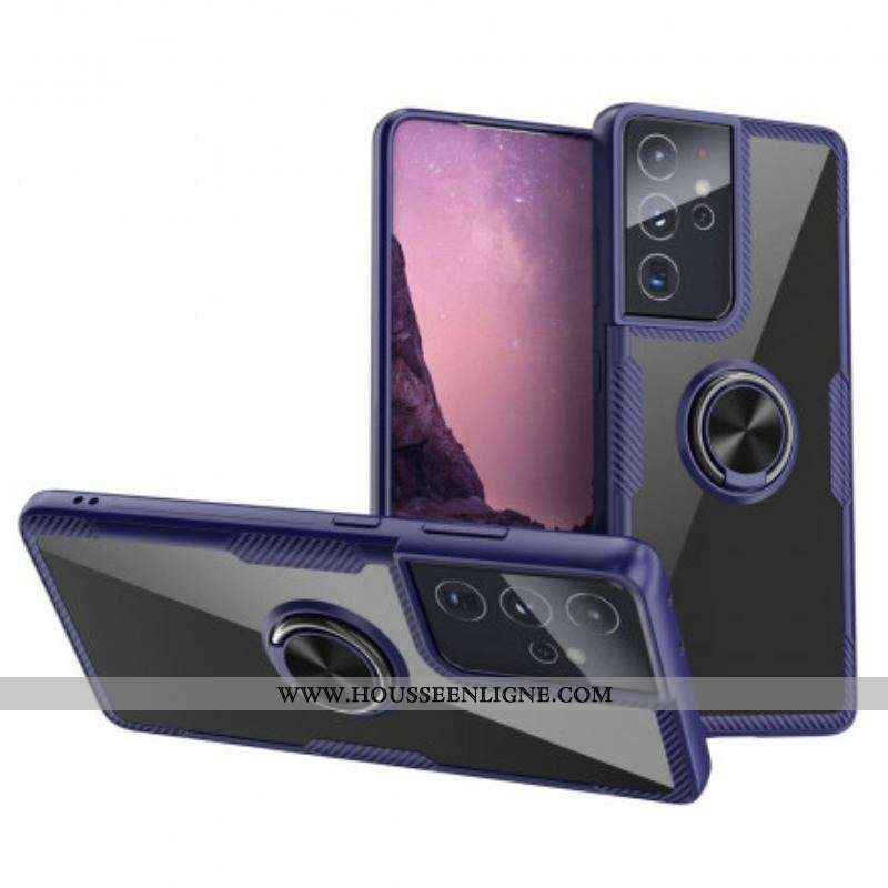 Coque Samsung Galaxy S21 Ultra 5G Fibre Carbone Anneau Métallique
