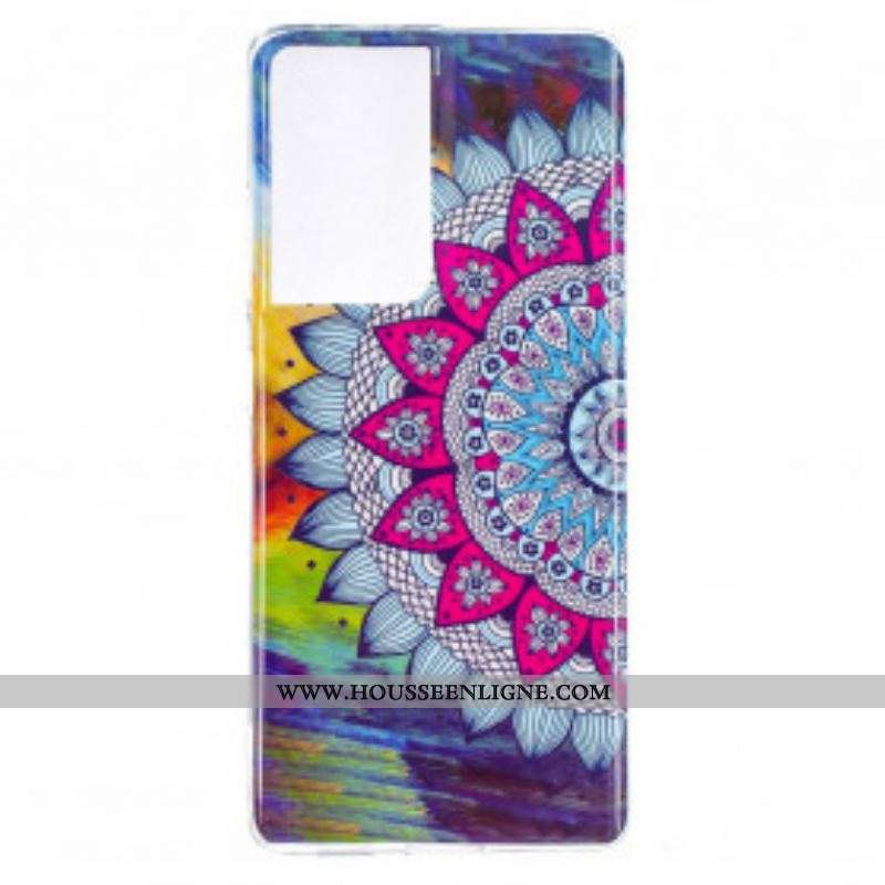 Coque Samsung Galaxy S21 Ultra 5G Mandala Coloré Fluorescente