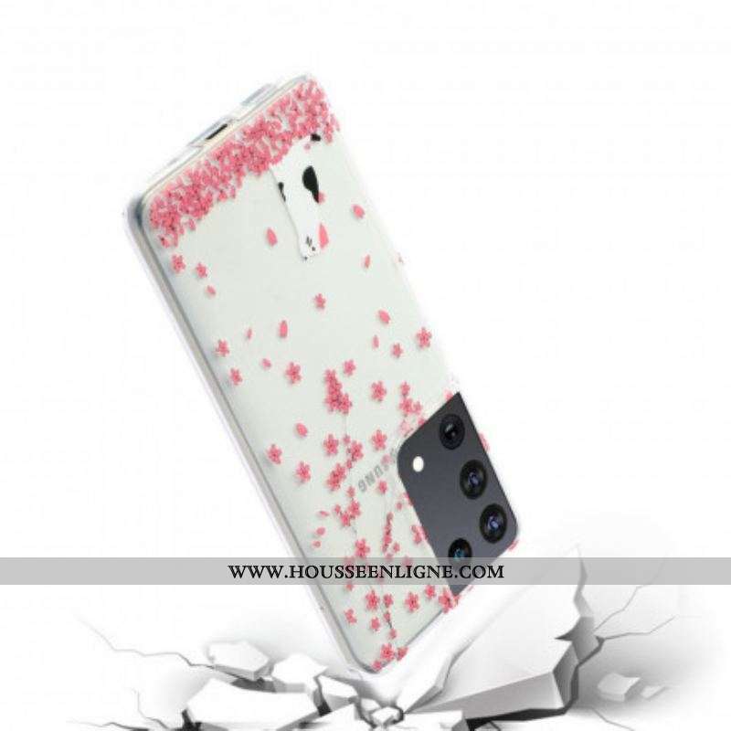 Coque Samsung Galaxy S21 Ultra 5G Pétales et Chat