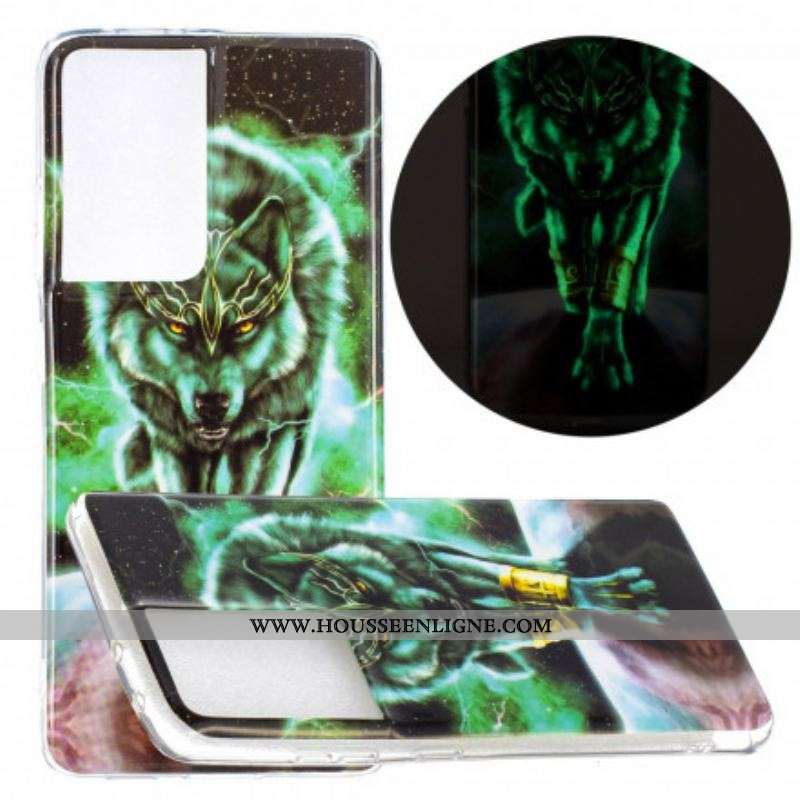 Coque Samsung Galaxy S21 Ultra 5G Série Loup Fluorescente