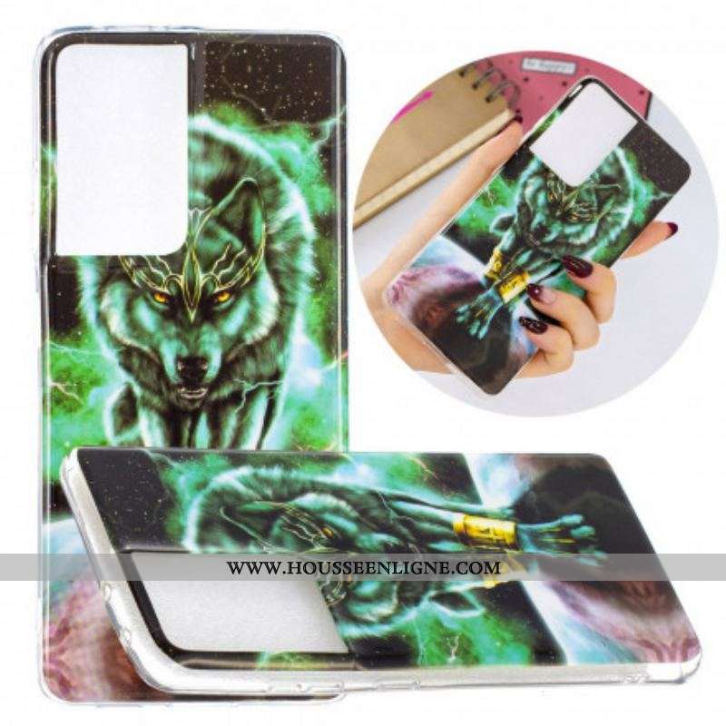 Coque Samsung Galaxy S21 Ultra 5G Série Loup Fluorescente