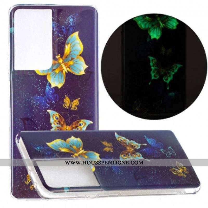 Coque Samsung Galaxy S21 Ultra 5G Série Papillons Fluorescente