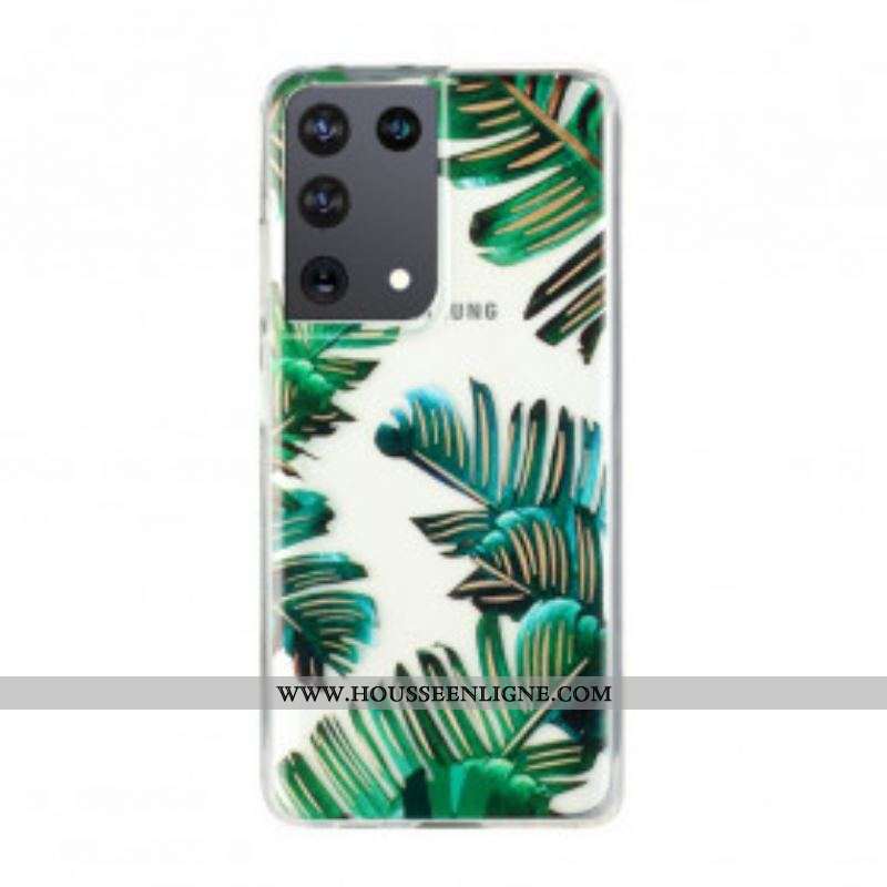 Coque Samsung Galaxy S21 Ultra 5G Transparente Feuilles Vertes