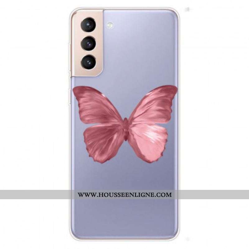 Coque Samsung Galaxy S22 5G Flexible Papillon Rose