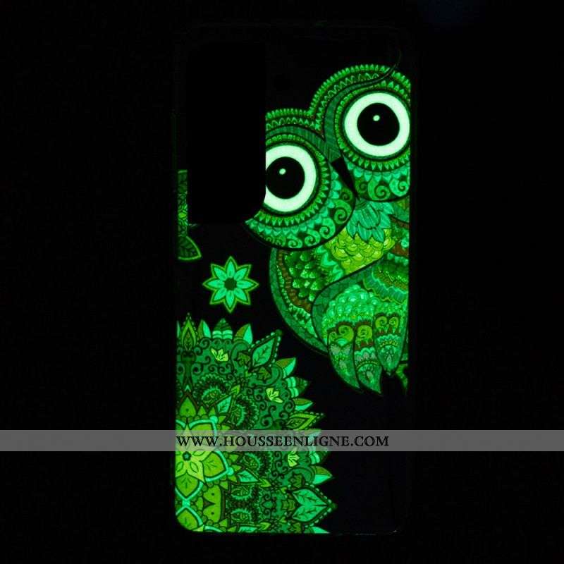 Coque Samsung Galaxy S22 5G Hibou Mandala Fluorescente