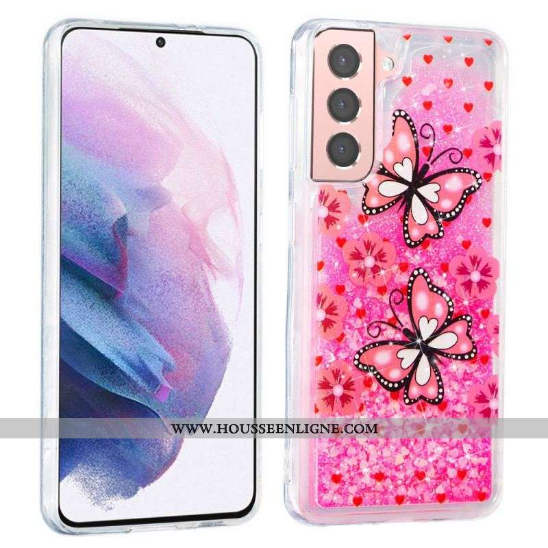 Coque Samsung Galaxy S22 5G Paillettes Papillons