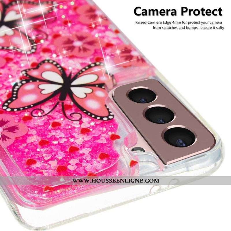 Coque Samsung Galaxy S22 5G Paillettes Papillons