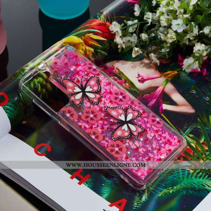 Coque Samsung Galaxy S22 5G Paillettes Papillons