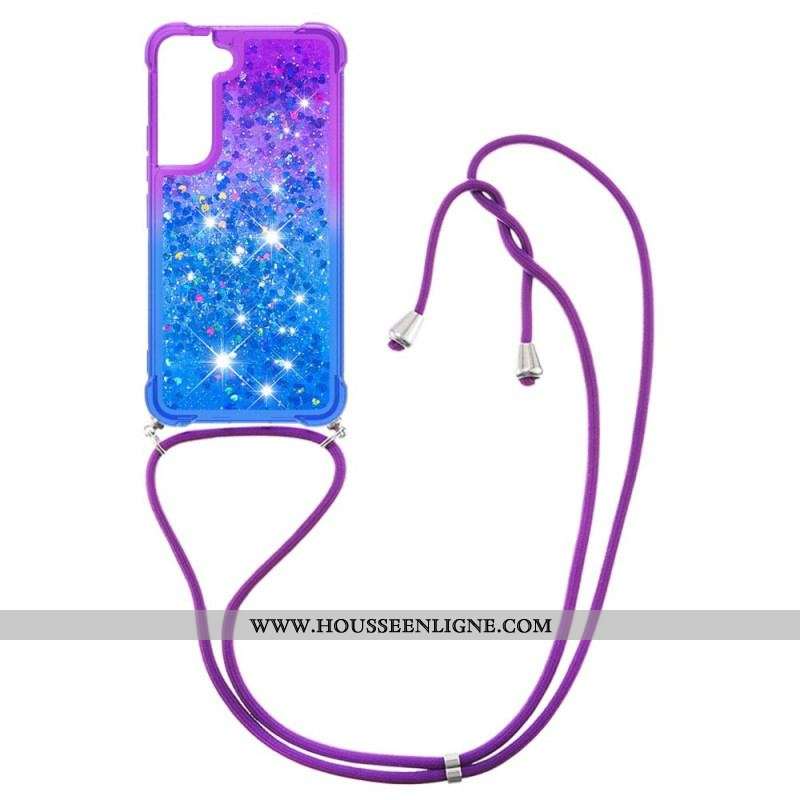 Coque Samsung Galaxy S22 5G Silicone Paillettes et Cordon