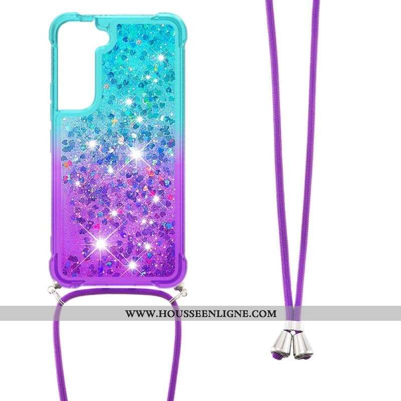 Coque Samsung Galaxy S22 5G Silicone Paillettes et Cordon