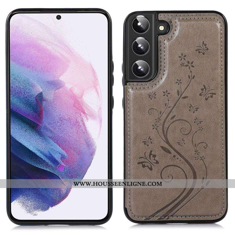 Coque Samsung Galaxy S22 5G Simili Cuir Porte-Cartes Support Fleurs