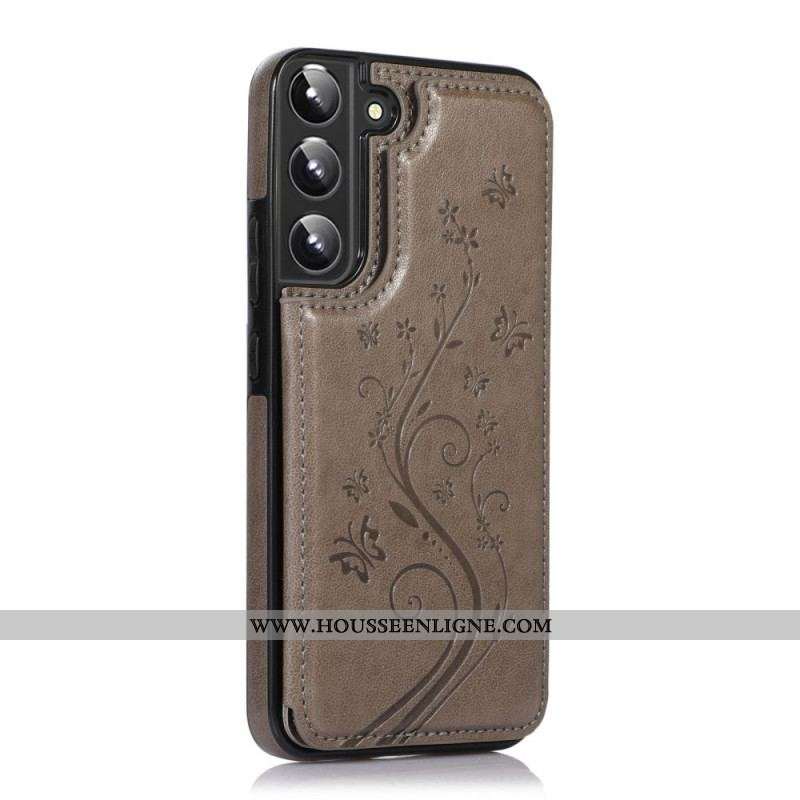 Coque Samsung Galaxy S22 5G Simili Cuir Porte-Cartes Support Fleurs