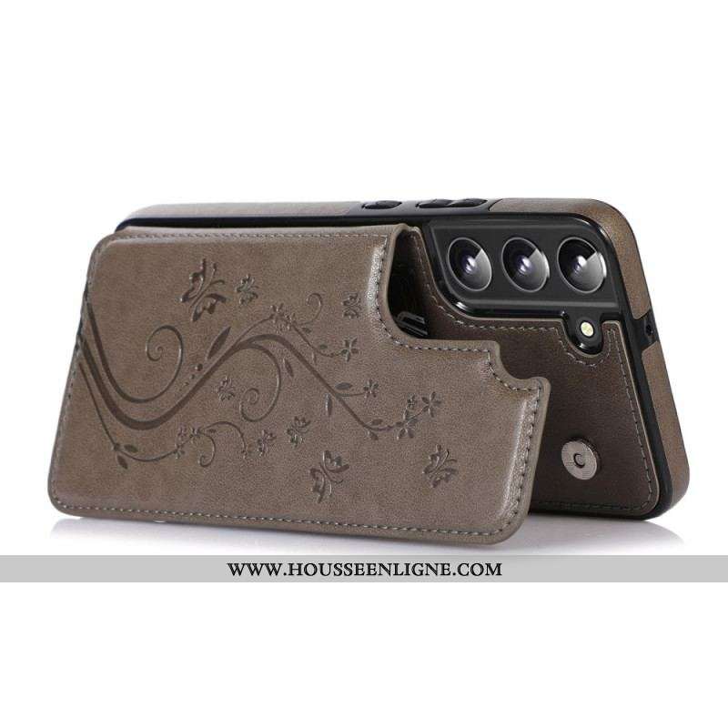 Coque Samsung Galaxy S22 5G Simili Cuir Porte-Cartes Support Fleurs