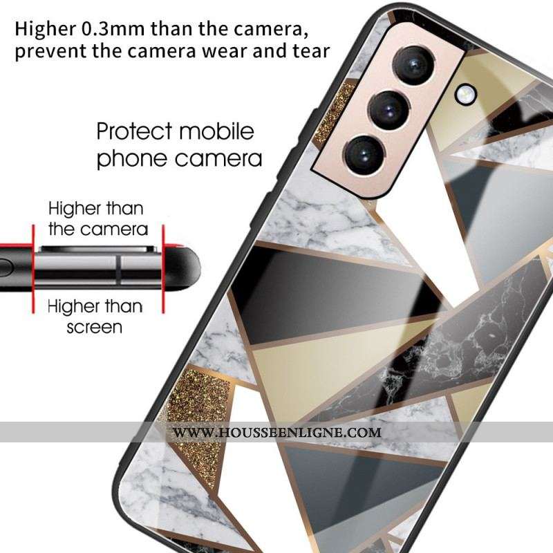 Coque Samsung Galaxy S22 5G Verre Trempé Marbre Géométrie