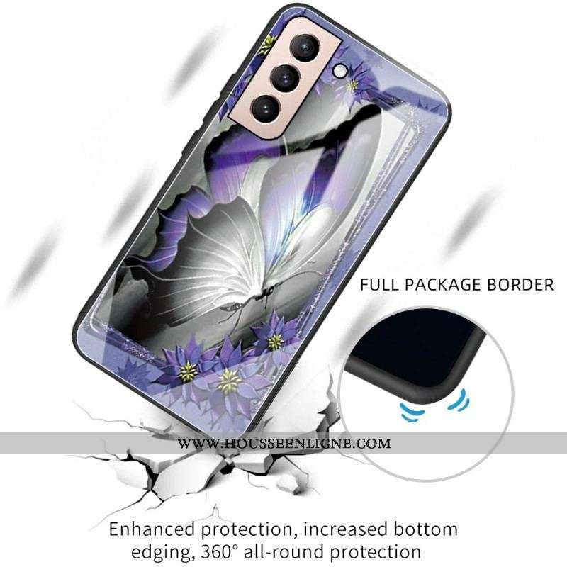 Coque Samsung Galaxy S22 5G Verre Trempé Papillon Violet
