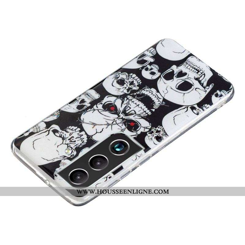 Coque Samsung Galaxy S22 Plus 5G Attention Têtes de Mort Fluorescente