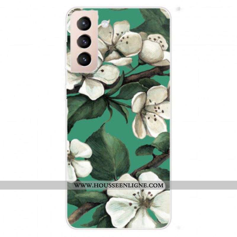 Coque Samsung Galaxy S22 Plus 5G Fleurs Blanches Peintes