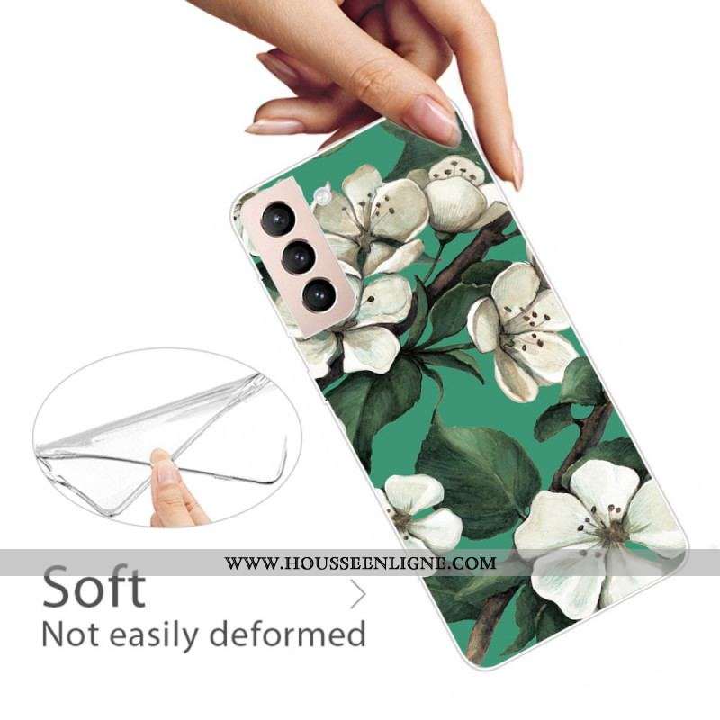 Coque Samsung Galaxy S22 Plus 5G Fleurs Blanches Peintes