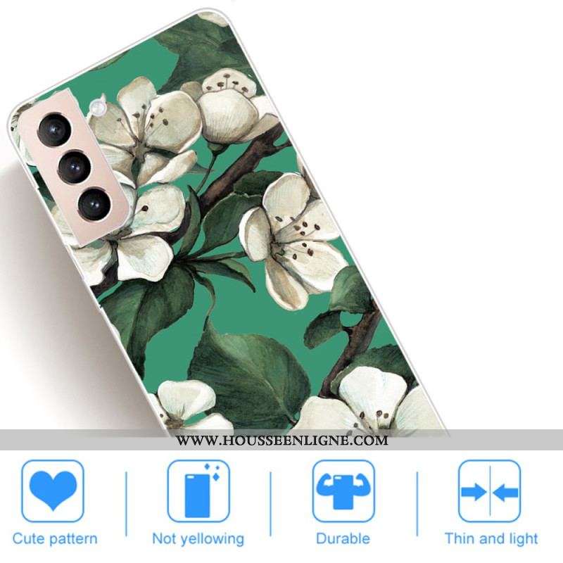 Coque Samsung Galaxy S22 Plus 5G Fleurs Blanches Peintes