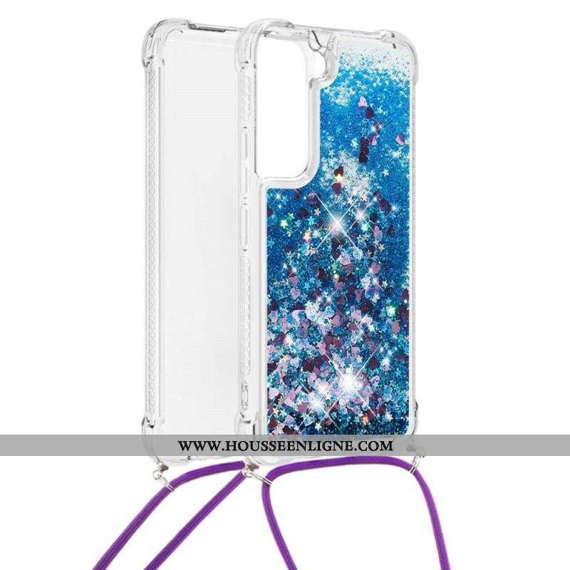 Coque Samsung Galaxy S22 Plus 5G Paillettes avec Cordon
