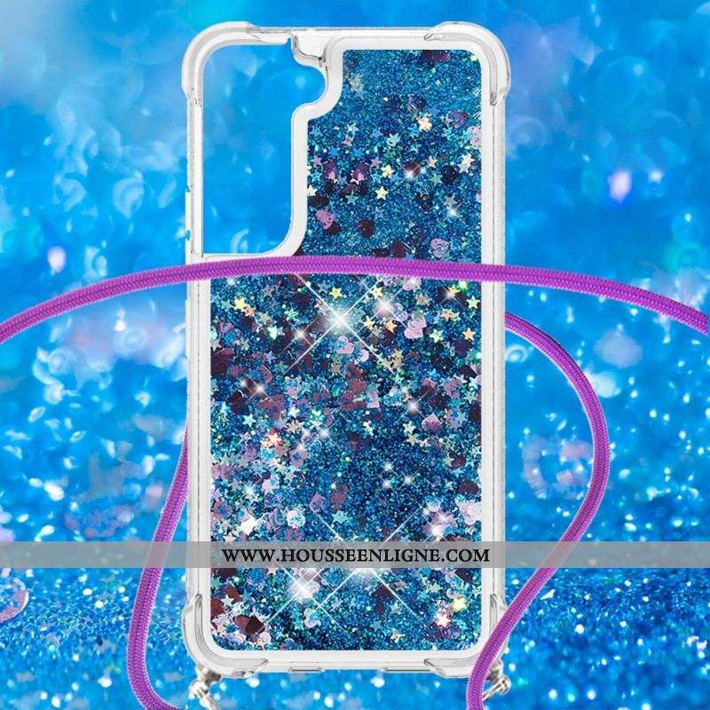 Coque Samsung Galaxy S22 Plus 5G Paillettes avec Cordon