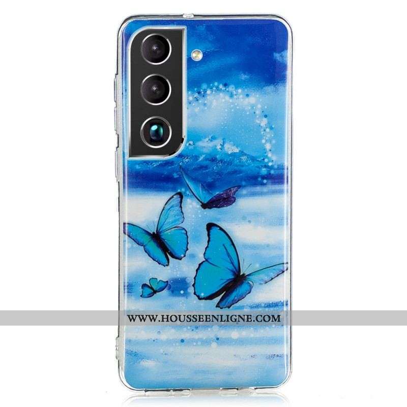 Coque Samsung Galaxy S22 Plus 5G Papillons Bleus Fluorescente