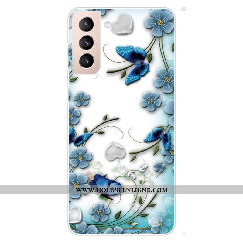 Coque Samsung Galaxy S22 Plus 5G Papillons et Fleurs Rétros