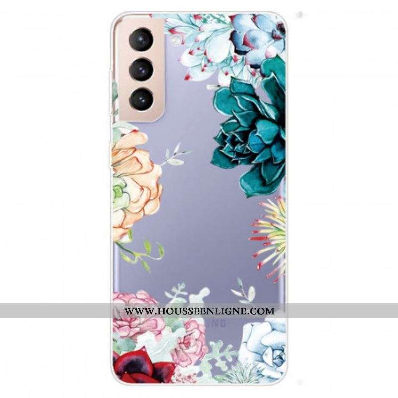 Coque Samsung Galaxy S22 Plus 5G Transparente Fleurs Aquarelle