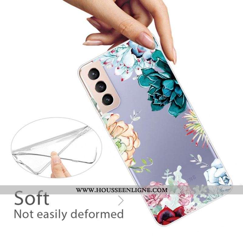 Coque Samsung Galaxy S22 Plus 5G Transparente Fleurs Aquarelle