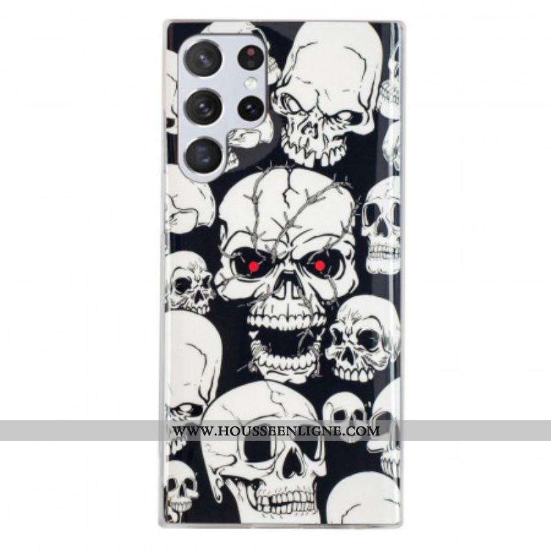 Coque Samsung Galaxy S22 Ultra 5G Attention Têtes de Mort Fluorescente