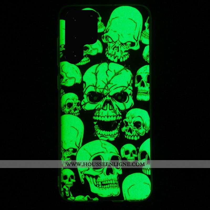 Coque Samsung Galaxy S22 Ultra 5G Attention Têtes de Mort Fluorescente