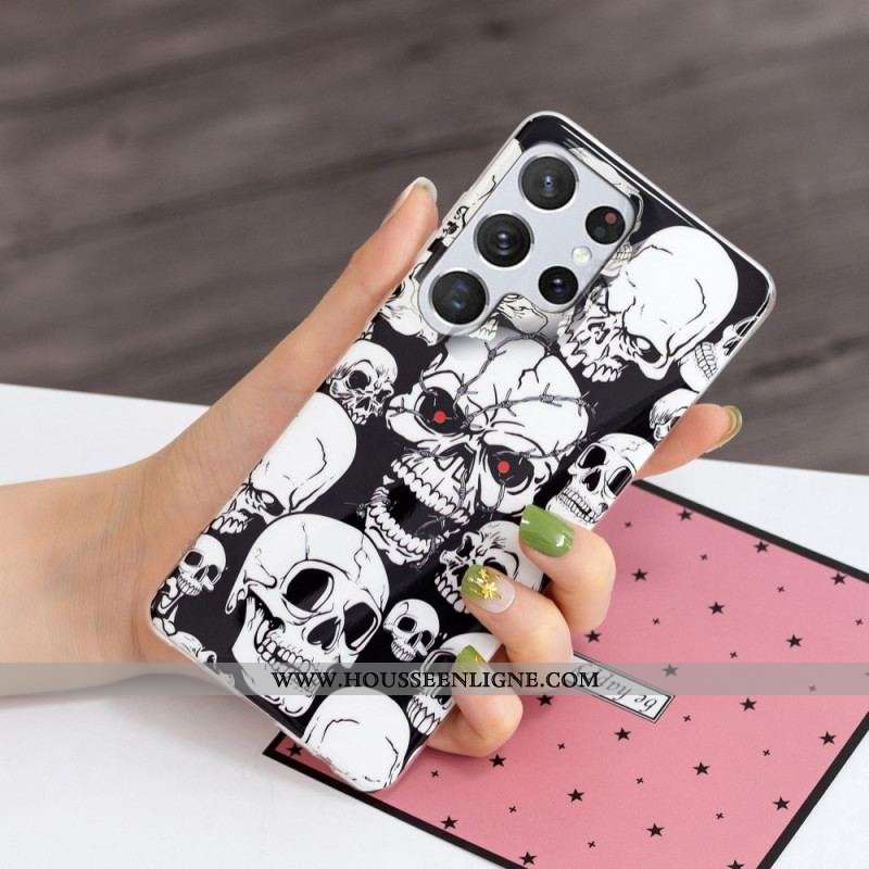 Coque Samsung Galaxy S22 Ultra 5G Attention Têtes de Mort Fluorescente